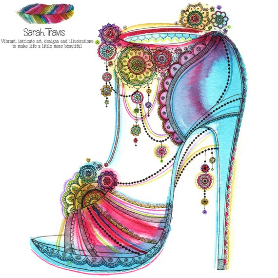 Items similar to Vibrant Stylised High Heel Shoe Print on Etsy