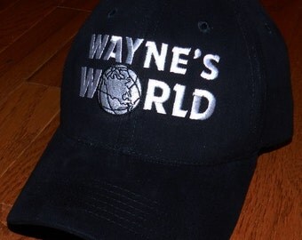Waynes World Hat Garth Wayne Campbell Wayne's Halloween costume embroidered logo black cap