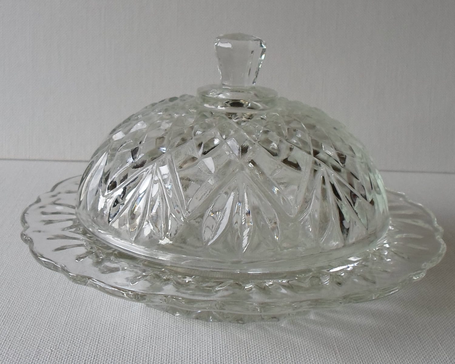 Vintage Clear Press Cut Glass Butter Dish Haute Juice