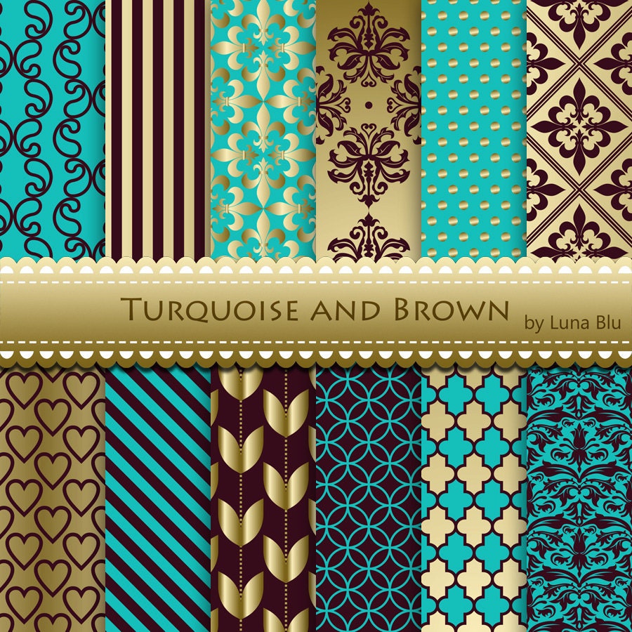 New Item added to my shop:Turquoise and Brown Digital Paper: “Turquoise ...