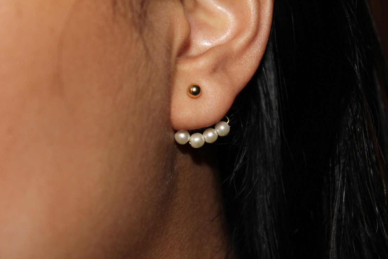 Gold Pearl Ear Jacket Front to Back Earrings