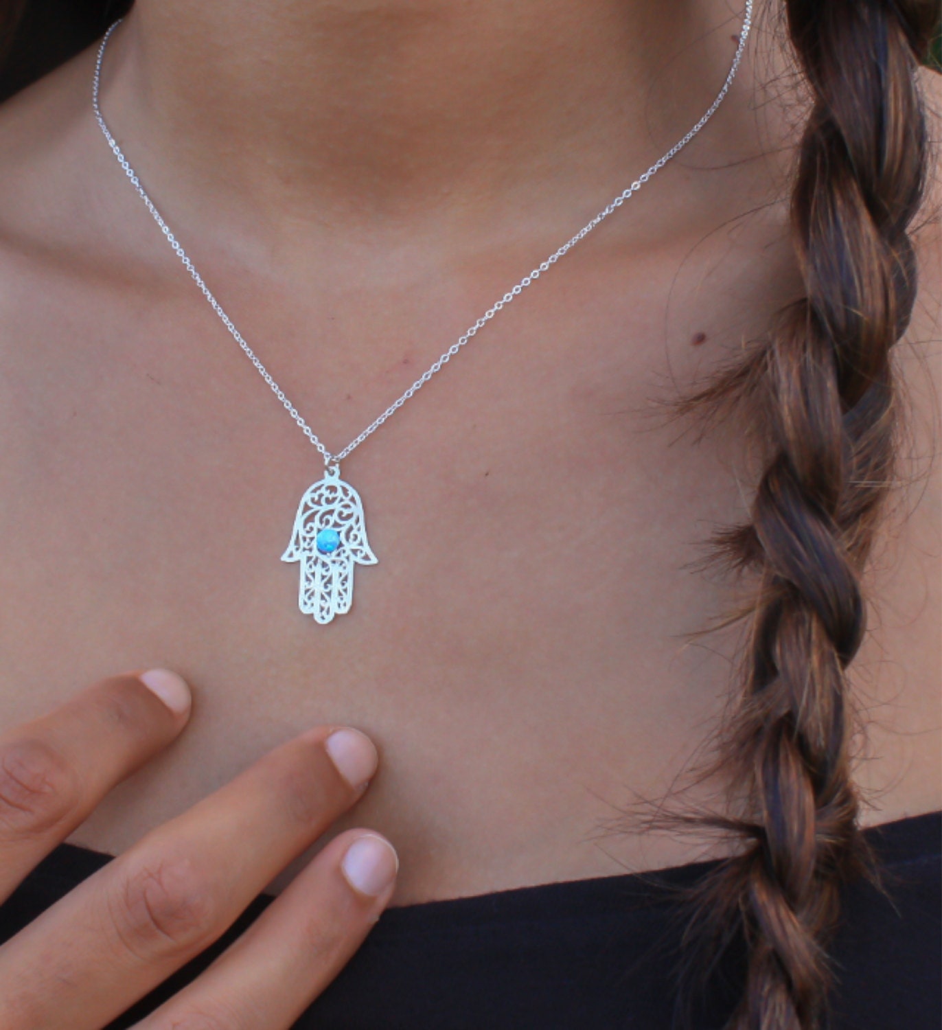 Hamsa necklace opal Clearance