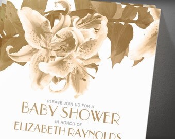 brown flowers baby shower invites