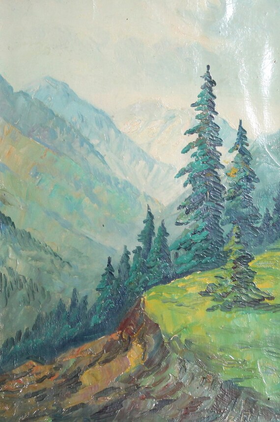 Antique oil painting forest scene signed
