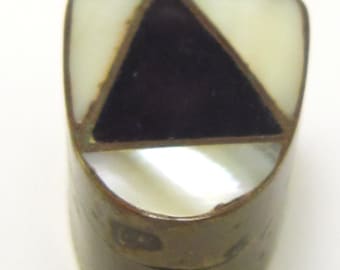Old vintage pill box brass mother o f pearl inlayed trinket box