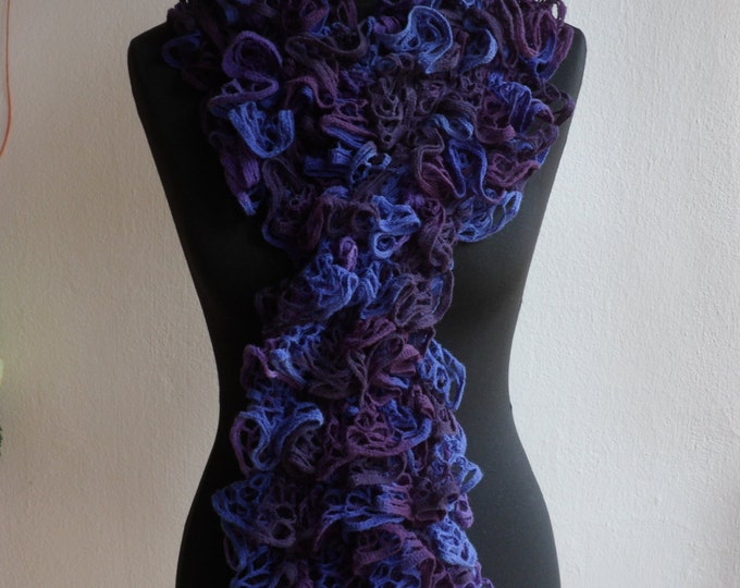 Ruffle scarf, Frilly scarf, Knitted scarf, Purple scarf, Fashion scarf, Mother's Day gift, Spring Accesories, Clearance sale!! READY TO SHIP