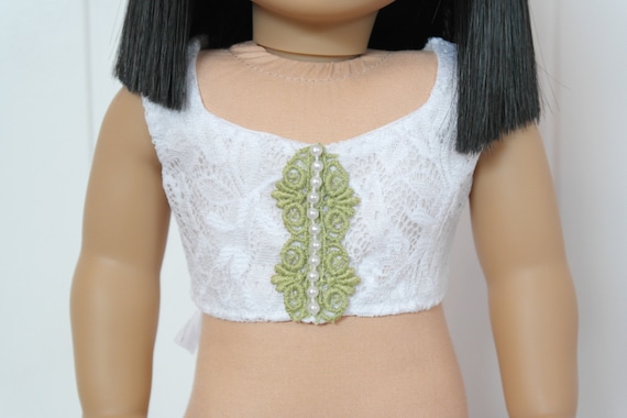 White Lace Bustier with Green Pearl Accent