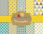 Teal, Grey and Yellow paper kit! INSTANT DOWNLOAD
