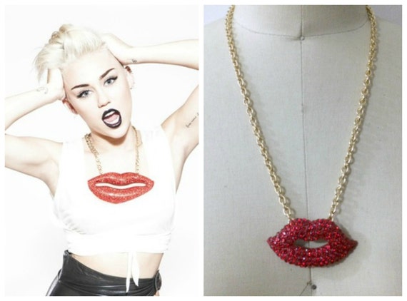 Miley Cyrus Inspired Red Lip Necklace Celebrity By Midnightluxe