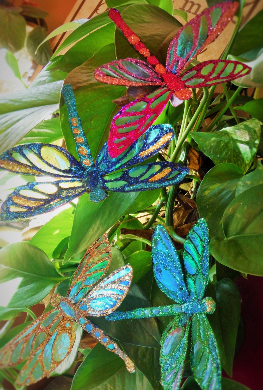 DRAGONFLY clip-on for FAIRY GARDENS set of 4 fairy garden