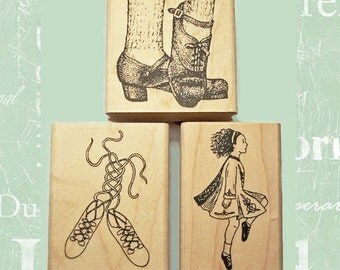Irish Dance Rubber Stamp Set of 3 Dancer and Dance Shoes Ghillies