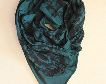 Screen Printed Jersey Scarf in Evergreen with Blanket Print