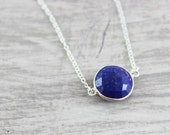 Dark Blue Necklace, Lapis Lazuli Gemstone Necklace, Large Pendant Necklace, Sterling Silver Necklace, Deep Blue Necklace, Royal Blue