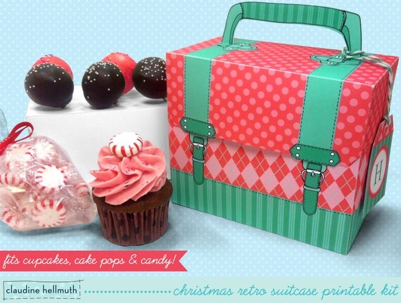 christmas cake pop and cupcake box - holds cookies, candy, party treat and favor box, printable PDF kit - INSTANT download Il_570xn