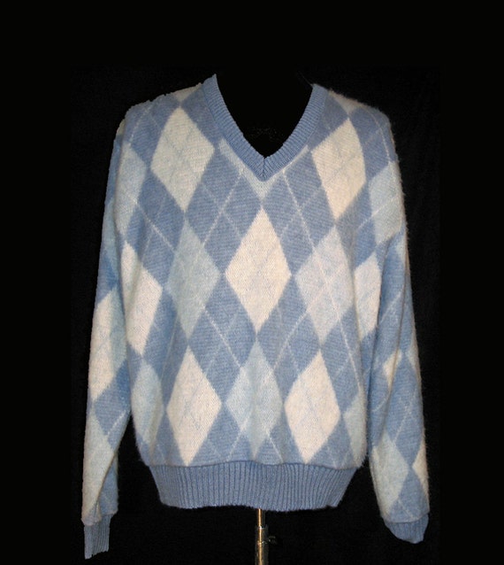 Vintage Men's Sweater Argyle Blue Jantzen Wool Blend