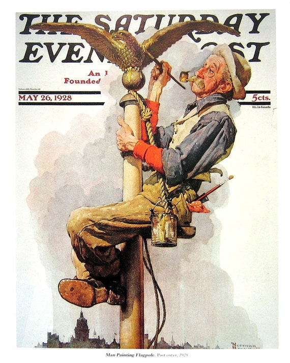 Man Painting Flagpole After The Prom Norman Rockwell