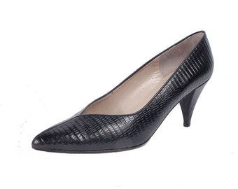 Vintage 80s Shoes - 80s Black Pumps - Vintage 80s Pumps - Snakeskin Shoes - Avant Garde - New Wave - NIB - Italy Shoes - 8 - Snakeskin Pumps