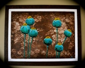 SALE Bohemian Turquoise Blue Poppy Pods Original Painting