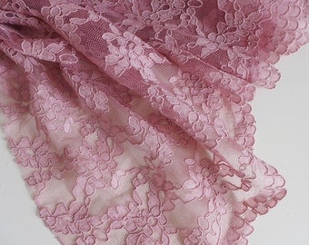 Rose pink corded lace fabric with scalloped edge - 51" wide - sold per metre