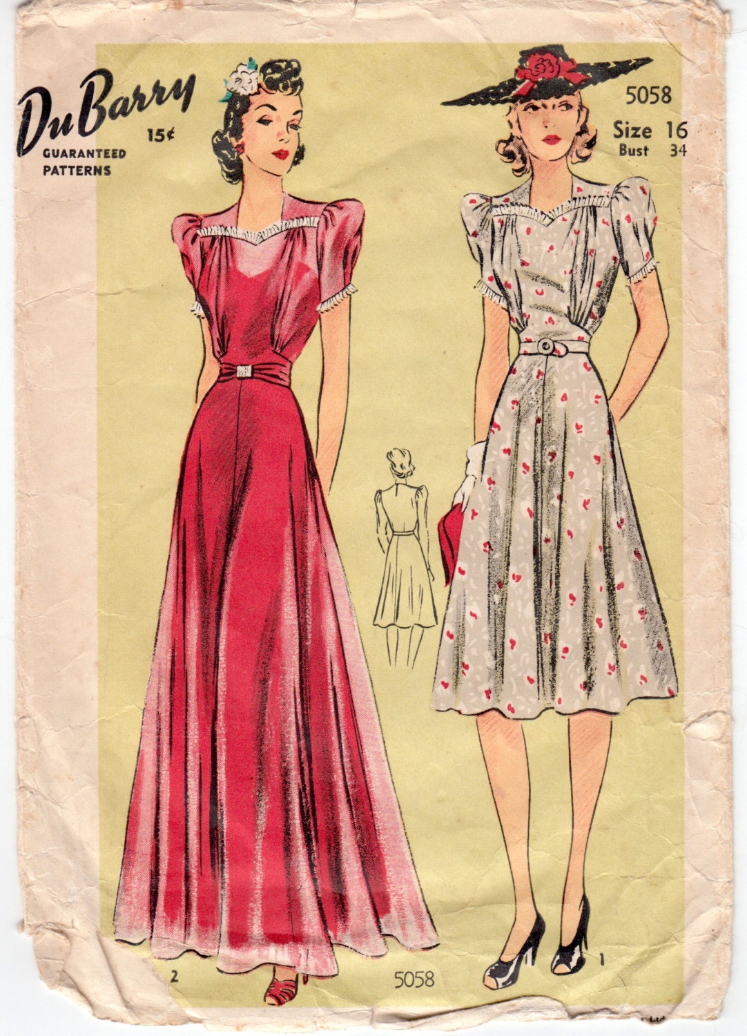 Vintage Sewing Pattern 1940's Ladies Dress & Gown Dubarry