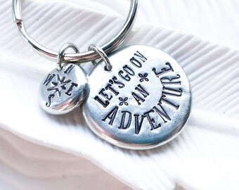 Let's Go On An Adventure - Compass Keychain - Personalized Message Keychain - Hand Stamped Jewelry - Gift for Him - Gift for Her