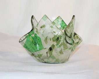 Fused Glass Candle Holder in Leafy Green - FREE Shipping & Insurance in the USA