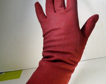 SUEDE Dragons Blood Red Gloves, Fine KID Skin Maroon Color 1950s Mad ...