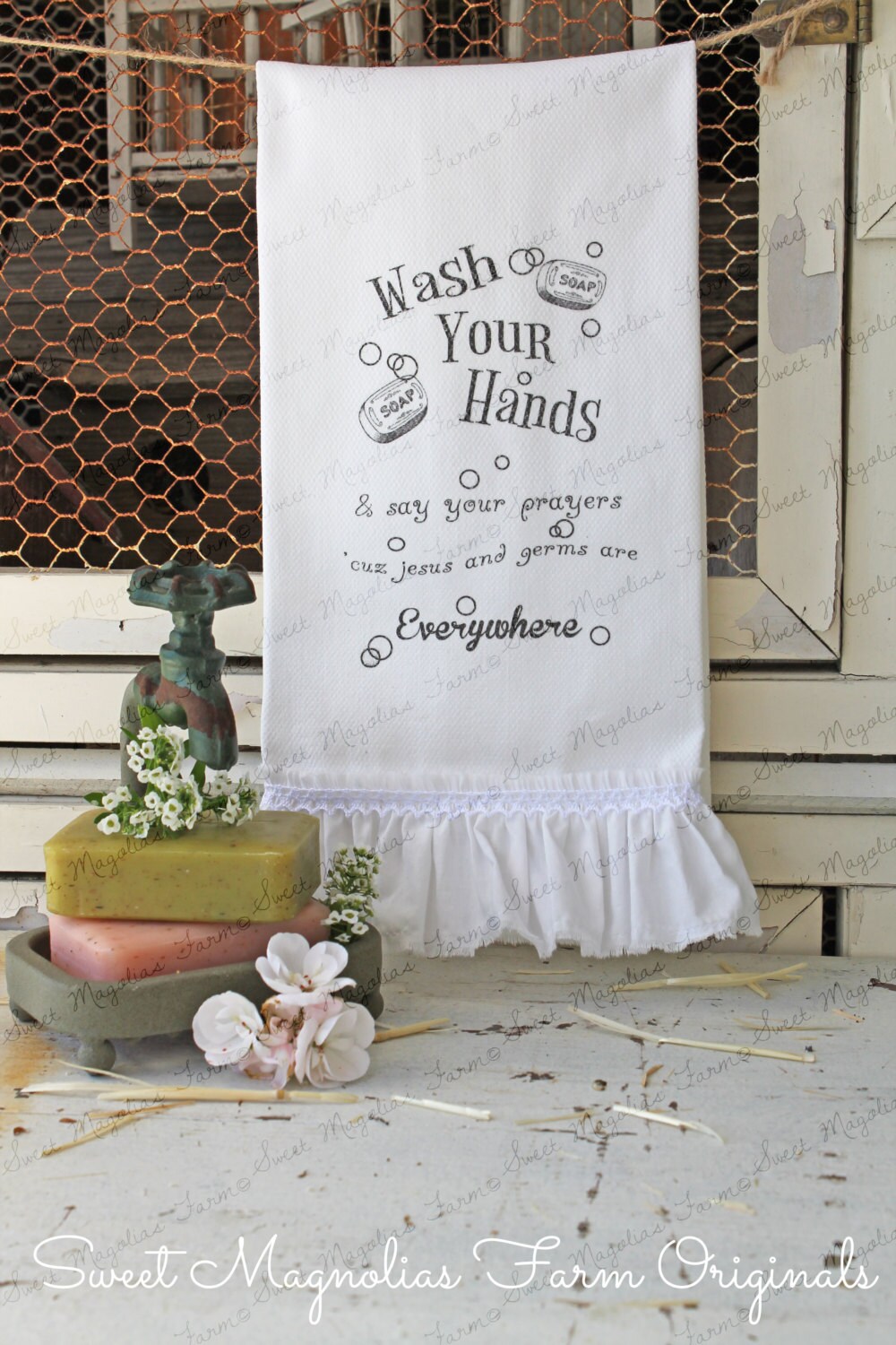 Ruffled Bathroom Hand Towel Wash Your by SweetMagnoliasFarm