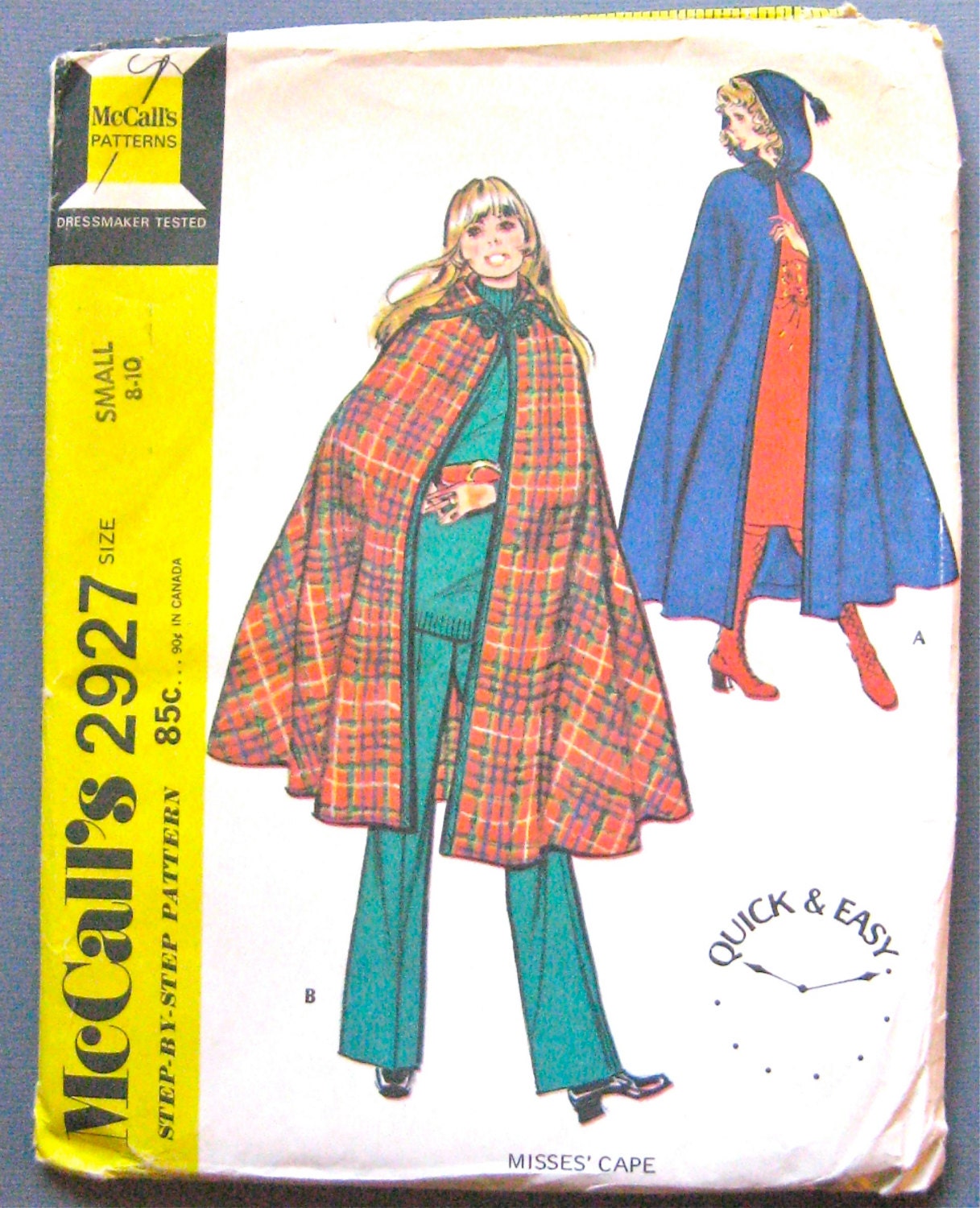 Uncut Vintage McCall's 2927 Cape Pattern 1970s 70s Size