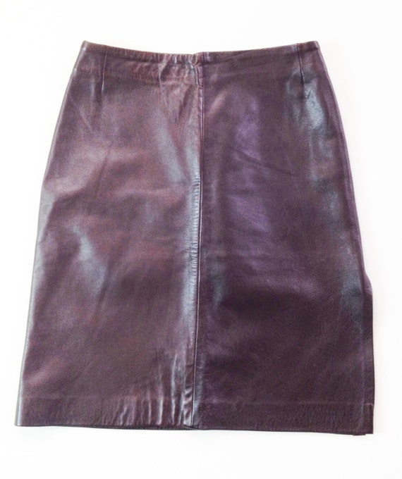 Vintage Chocolate Brown Genuine Leather Mini Skirt. With