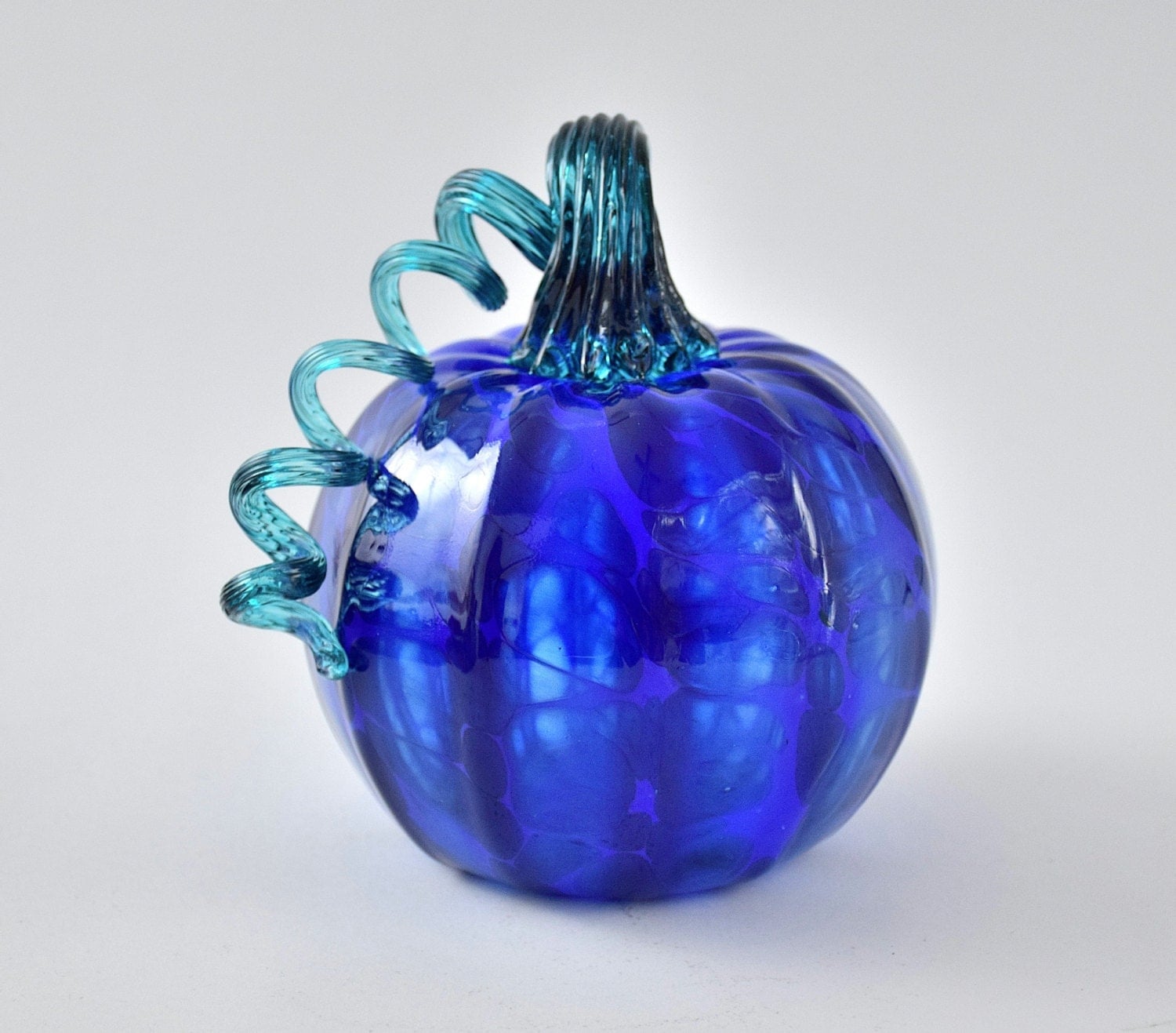 Hand Blown Glass Art Pumpkin Cobalt Blue with by LuxeGlassCompany