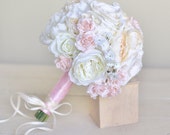 Silk Bridal Bouquet Pink Roses Baby's Breath Rustic Chic Wedding NEW 2014 Design by Morgann Hill Designs