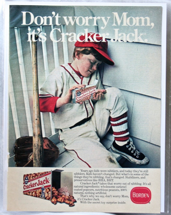 Cracker Jack Vintage Ad 1977 Baseball Cracker Jack Ad by ToTheSky
