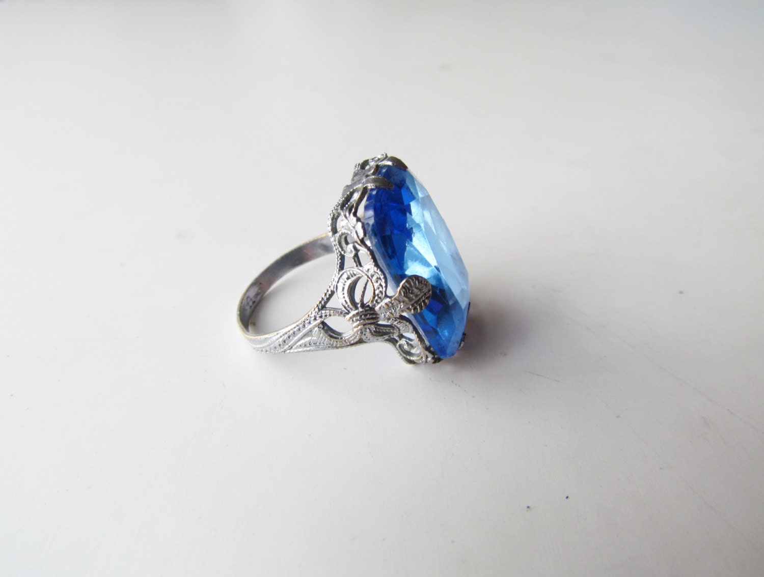 Antique Art Deco Ring With Blue Glass Stone by LUXXORVintage