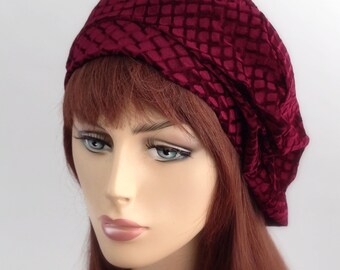 Burgundy Beret, French Beret, Large Beret, Chemo Hat, Slouchy Hat, Velvet,Boho, Gypsy, Fall 2014 trend, gift