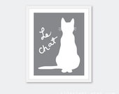 Le Chat Cat Art Print - Cat Pet Wall Art - French Cat Poster - Slate Grey