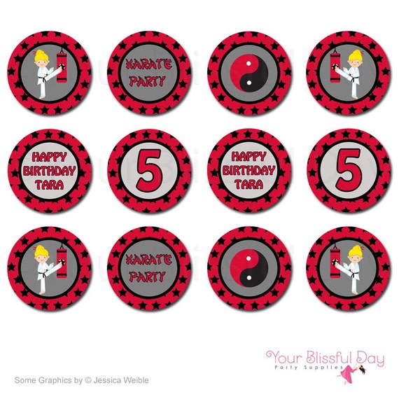 PRINTABLE Personalized Girl Karate Party Circles (Character of your choice) Il_570xn