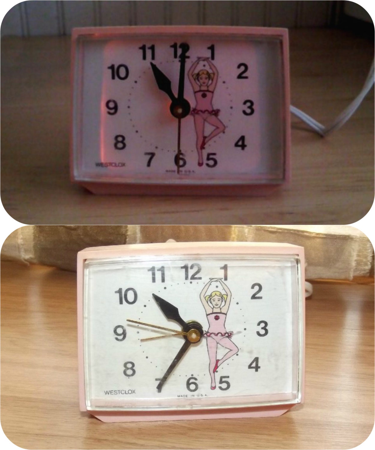 Vintage 60s Mid Century Pink Ballerina Alarm Clock & Night