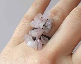 Rose quartz pink ring, heart chakra healing stone jewelry, statement jewelry gift for her
