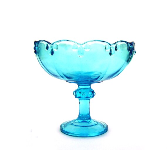 Vintage Aqua Glass Bowl Teardrop Garland Indiana Glass Co Mid