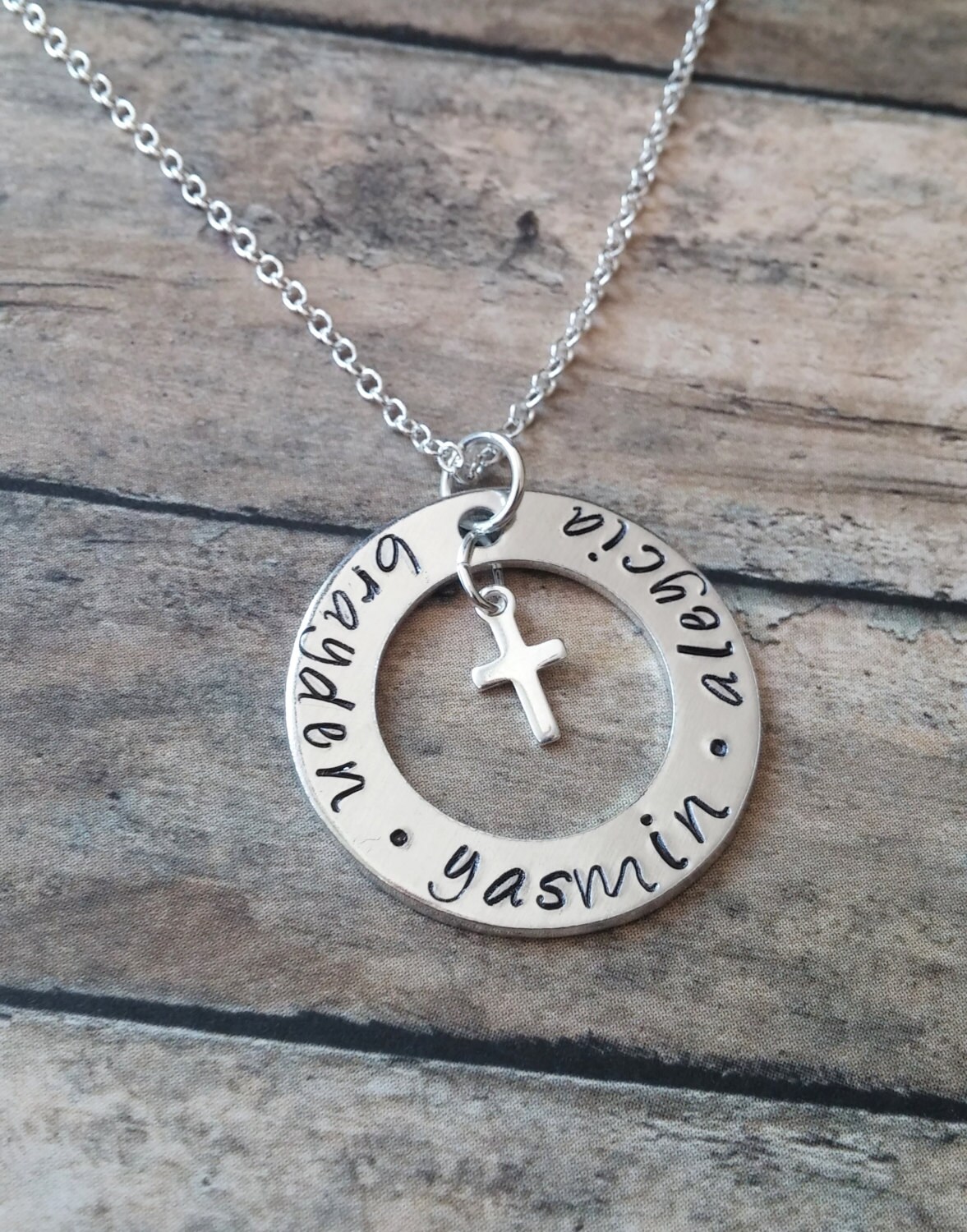 Personalized Necklace with Kids Names and Cross Charm / Family