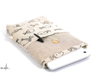 Double padded tablet sleeve--natural linen