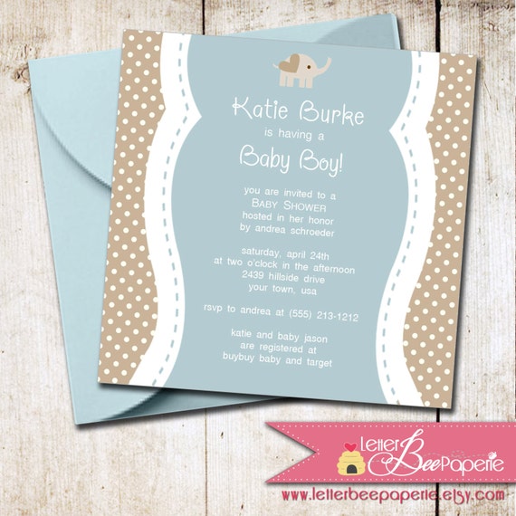 Baby Elephant Custom Boys Baby Shower Invitation - Choose Your Colors - DIY Printable Invite - Baby Animals - Sprinkle, Couples Shower Il_570xn