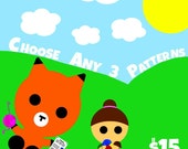 Choose 3 Pattern Lot / Crochet Patterns / Amigurumi Patterns / Crochet Amigurumi Animal Pattern / Crochet Doll Pattern / Halloween Pattern