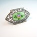 Guilloché Enamel Brooch Sterlng Silver Filigree Green Pansy Flower Vintage 1920s Art Deco Jewelry