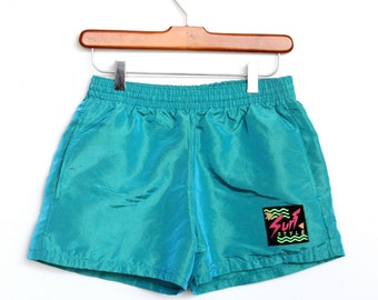 Mens Vintage Jams Shorts 80s Surf Neon Tie Dye by beachwolfvintage