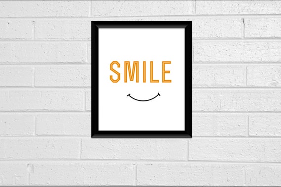 Minimal Smile Wall Decor Quote Print 8 x 10 Pdf Mustard Printable Downloadable Print Your Own Typography Minimal More COLORS on REQUEST