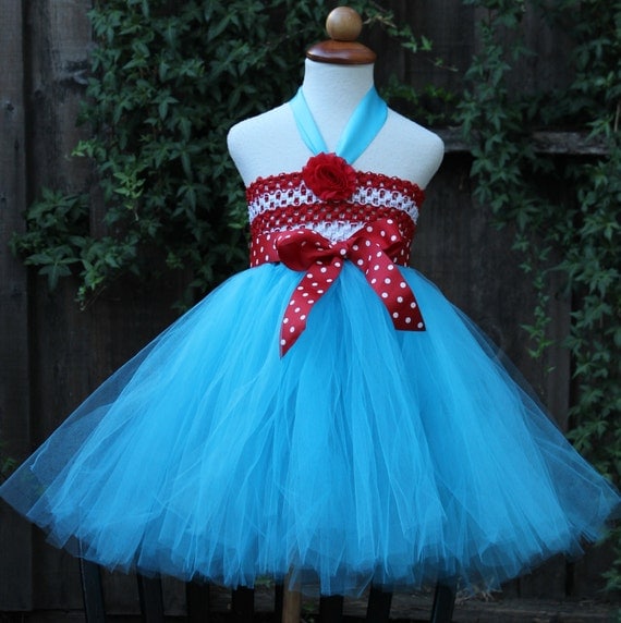 Items similar to Dr Seuss Blue Red tutu Dress for birthday, cat in the ...