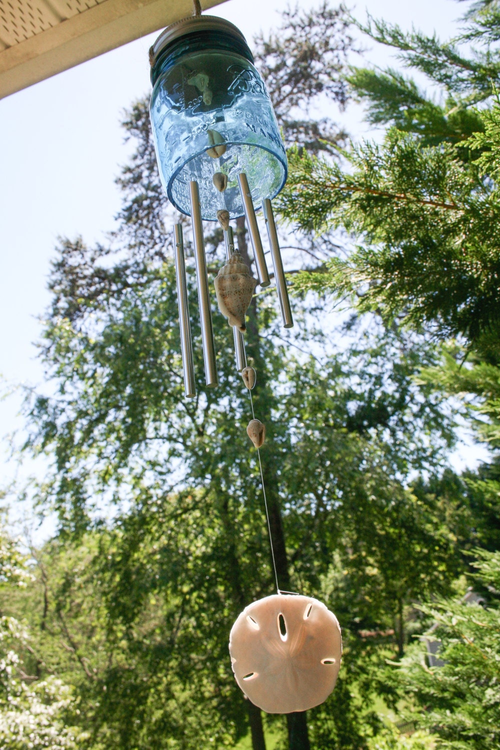 Blue Mason Jar Wind Chime Solar Powered