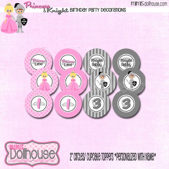 PERSONALIZED Princess & Knight 2" Circles/Cupcake Toppers-Fairy Tale Princess and the Knight 2" Circles-PDF Il_570xn